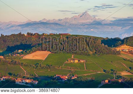 View of the village of Serralunga d`Alba and the wonderful Langa, italy