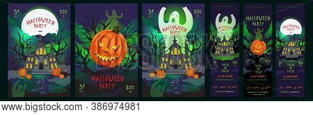 Halloween Party Posters Set With Tickets Invitations. Halloween Flyers With Creepy Atmosphere - Ghos