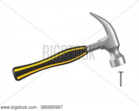 hammer and nail on white background. Isolated 3D illustration