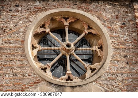 Close-up Of The Rose Window Of The Church Of San Zeno In Oratorio In Romanesque Style (vii-viii Cent
