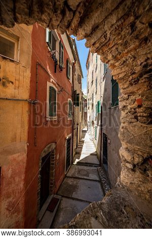 Narrow Alley (carruggio Or Caruggio) In The Small And Ancient Village Of Tellaro. Lerici Municipalit