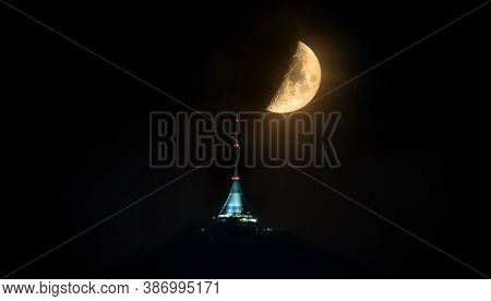Amazing Moon Over Jested At The City Of Liberec