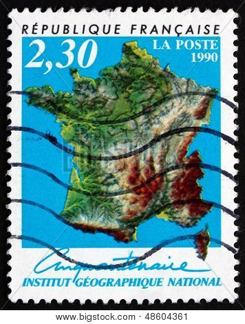 Postage Stamp France 1990 Map Of France
