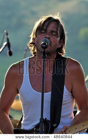 Rock band performs live on the stage