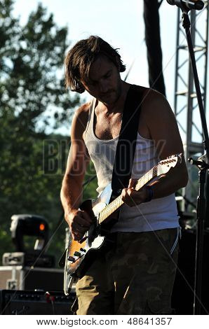 Rock band performs live on the stage