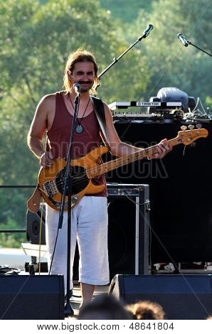 Rock band performs live on the stage