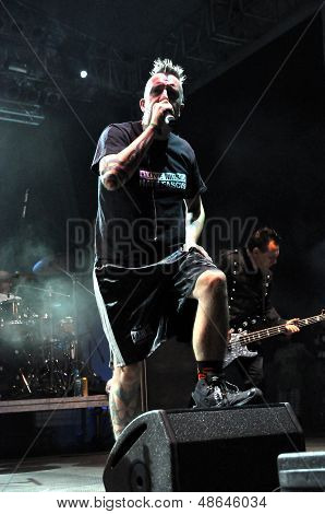 Ska-P pun rock band performs live on the stage during a concert