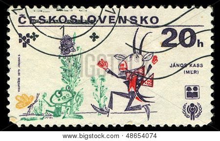 Csehszlovákia - kb. 1979: Csehszlovákia mutatja táncoló kecske, bélyegző sorozat nyomtatott bélyegző