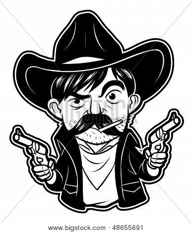 black and white clipart cowboy