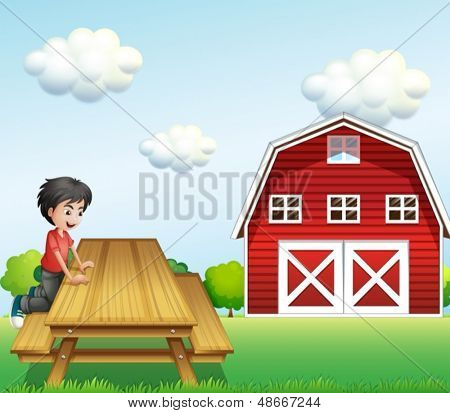 ภาพของเด็กที่ใกล้ barnhouse ในตาราง