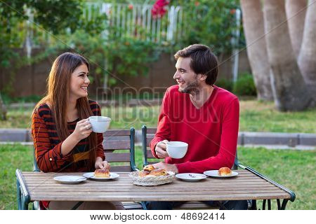 Happy Smiling Couple Having Lunch
