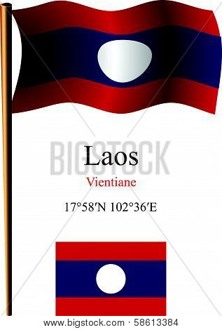 Laos Wavy Flag And Coordinates