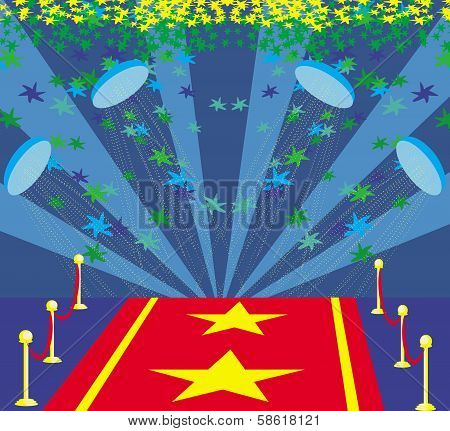 Movie Star Symbol On A Red Carpet Representing Hollywood Premier Grand Opening.