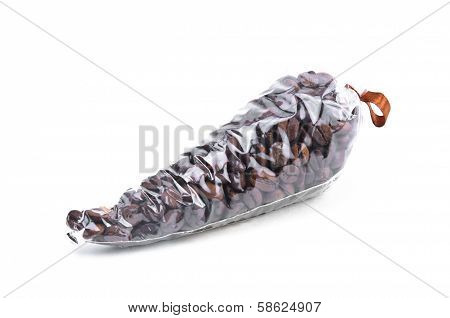 Coffee beans in small transparent bag