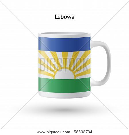 Lebowa flag souvenir mug on white background.