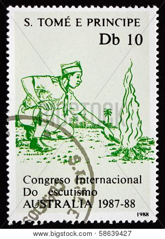 Postage Stamp Sao Tome And Principe 1988 Campfire, Boy Scout Jam