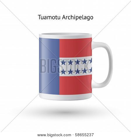 Tuamotu Archipelago flag souvenir mug on white background.