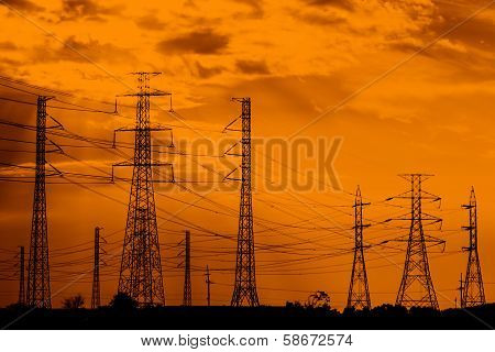 Electrical Power Tower In Silhouette