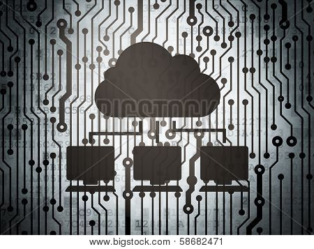 Cloud computing concept: circuit board with Cloud Network