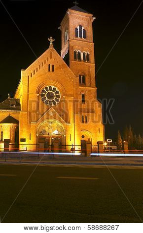 Pseudo-Gothic church at night