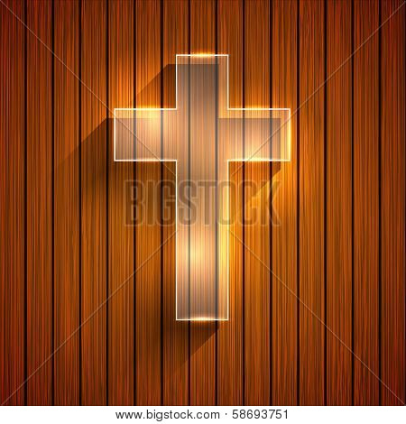 Vector cross on wooden background. Eps 10