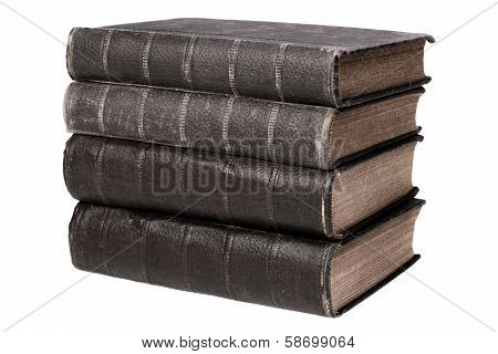 Pile of old leather bound books