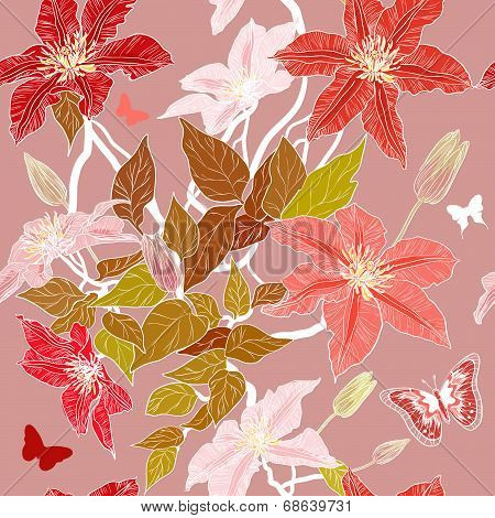 seamless pattern with clematis flowers