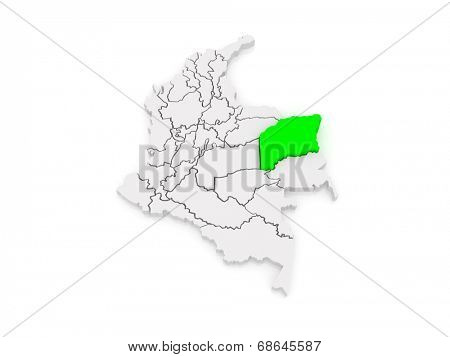 Map of Vichada. Colombia. 3d