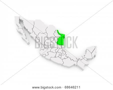 Map of Tamaulipas. Mexico. 3d