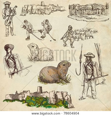 Travel: Slovakia. Pack Of Full Sized Hand Drawn Illustrations.