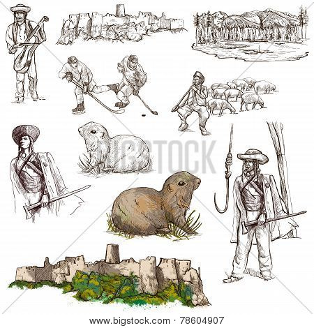Travel: Slovakia. Pack Of Full Sized Hand Drawn Illustrations.