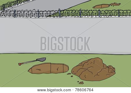 Blank Wall With Holes In Ground