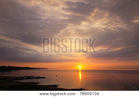 Sunrise Over Kattegat Strait In Fredericia City, Denmark