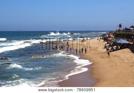 Many Unknown People On Umdloti Beach Near Durban