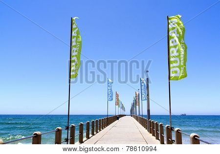 Promotional Banners On Empty Pier On North Beach
