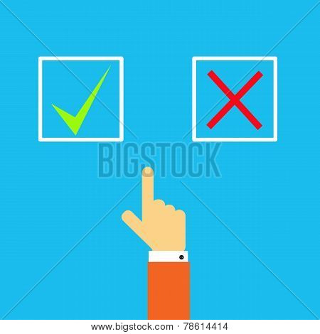 Man's Hand Before Choosing Yes Or No.