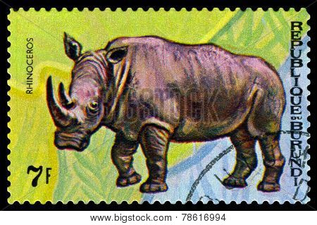 Vintage  Postage Stamp. Animals Burundi,  Rhinoseros.