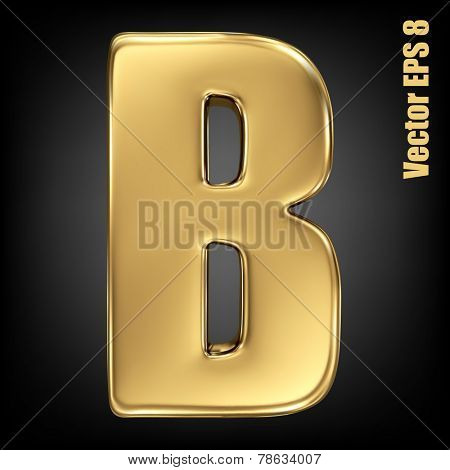 Vector letter B from gold solid alphabet. Uppercase golden font collection. EPS 8