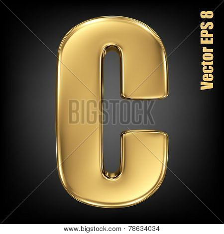 Vector letter C from gold solid alphabet. Uppercase golden font collection. EPS 8