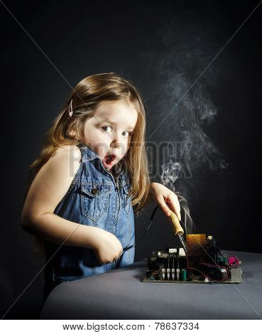 Cute Little Girl Repair Electronics By Cooper-bit