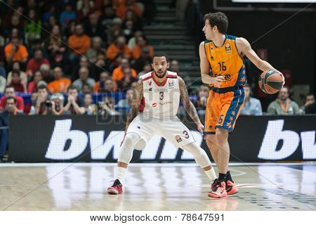 VALENCIA, SPAIN - DECEMBER 5: Vives with ball during Euroleague match between Valencia Basket Club and Crvena Zvezda Telekom Belgrade at Fonteta Stadium on Dicember 5, 2014 in Valencia, Spain