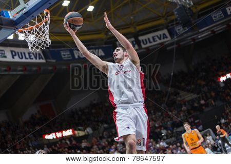 VALENCIA, SPAIN - DECEMBER 5: Kalinic with ball during Euroleague match between Valencia Basket Club and Crvena Zvezda Telekom Belgrade at Fonteta Stadium on Dicember 5, 2014 in Valencia, Spain