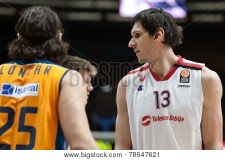 VALENCIA, SPAIN - DECEMBER 5: Marjanovic (13) during Euroleague match between Valencia Basket Club and Crvena Zvezda Telekom Belgrade at Fonteta Stadium on Dicember 5, 2014 in Valencia, Spain