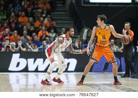 VALENCIA, SPAIN - DECEMBER 5: Vives with ball during Euroleague match between Valencia Basket Club and Crvena Zvezda Telekom Belgrade at Fonteta Stadium on Dicember 5, 2014 in Valencia, Spain