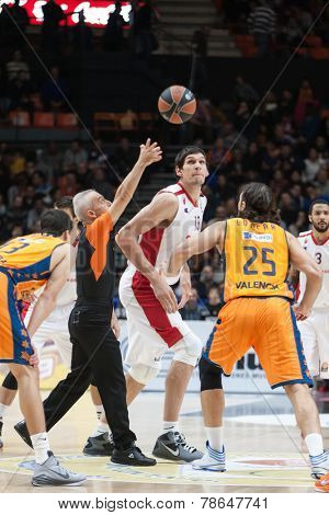 VALENCIA, SPAIN - DECEMBER 5: start the game during Euroleague match between Valencia Basket Club and Crvena Zvezda Telekom Belgrade at Fonteta Stadium on Dicember 5, 2014 in Valencia, Spain