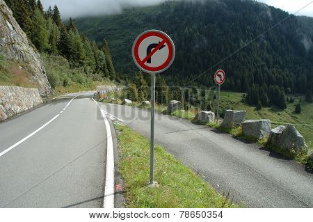 No Turn Signs On Mountain Road