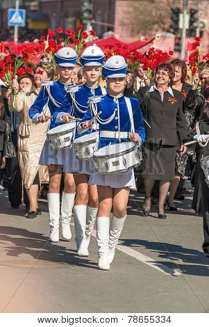 Drummer girls on Victory Day parade
