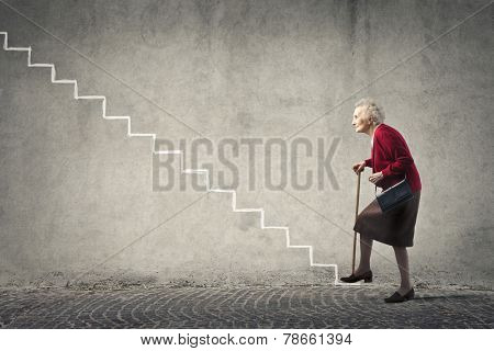 Grandma going up the stairs