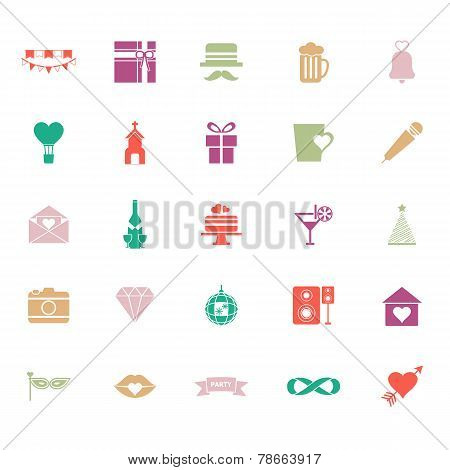 Happy Anniversary Flat Color Icons On White Background