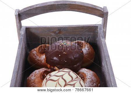 traditional jewish holiday chanuka donuts in retro vintage tray isolated on white background